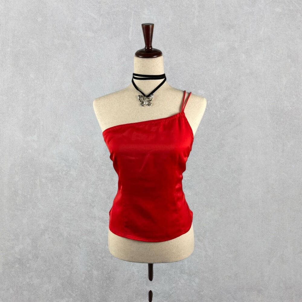 Superdown Red Satin Going Out One Shoulder Top